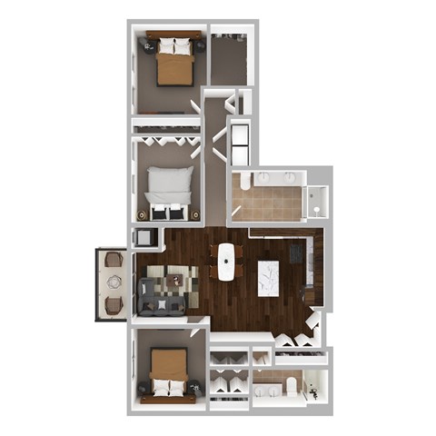 Floor plan for 3 beds, 2 baths, 1433 sqft